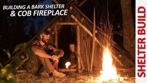 Building a Bushcraft Survival SHELTER with FIREPLACE