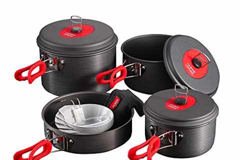 Alocs Camping Cookware Mess kit Gear, Camping Pots and Pans Set Aluminum Lightweight Folding..