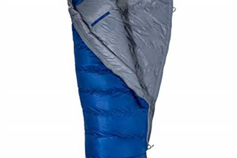 Marmot Sawtooth Sleeping Bag: 15 Degree Down Surf/Arctic Navy, Reg/Right Zip - The Camping Companion