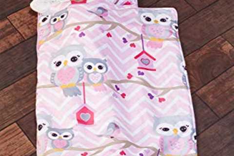 EVERYDAY KIDS Toddler Nap Mat with Removable Pillow - Sweet Owls - Carry Handle with Straps Closure,..