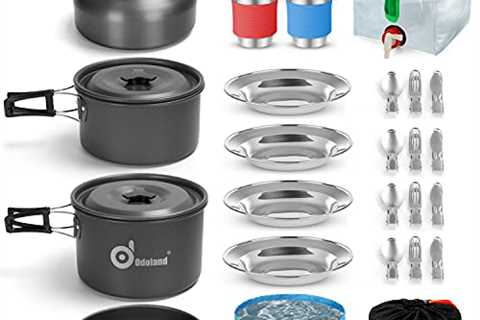 Odoland 29pcs Camping Cookware Mess Kit, Non-Stick Lightweight Pots Pan Kettle, Collapsible Water..