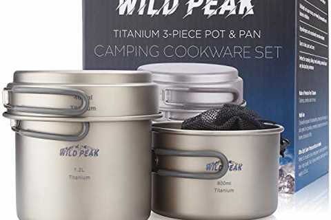 Wild Peak Titanium Lightweight 3-Piece (1.2L, 800ml, 400ml) Pot and Pan Camping Hiking Mess Kit..