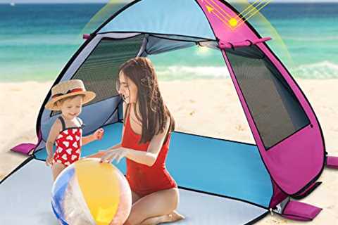 Easy UPF 50+ Pop Up Beach Tent with Bag and Stakes Lightweight Beach Shade Waterproof Windproof UV..