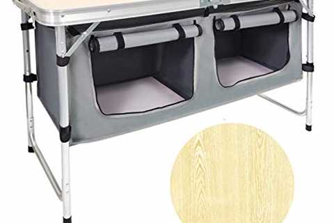HYMnature Portable Folding Camping Table with Storage Lightweight Camp Kitchen Table Height..