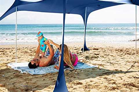 SUN NINJA Pop Up Beach Tent Sun Shelter UPF50+ with Sand Shovel, Ground Pegs and Stability Poles,..
