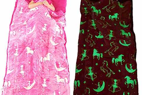Glow-in-the-Dark Unicorn Sleeping Bag for Girls - Plush, Luminescent Pink Nap Mat, 66 x 30in - The..
