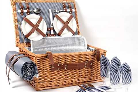 Willow Picnic Basket Set, Picnic Basket for 4 Persons with Insulated Cooler Compartment, Waterproof ..