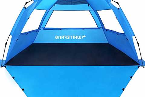 WhiteFang Deluxe XL Pop Up Beach Tent Sun Shade Shelter for 3-4 Person, UV Protection, Extendable..