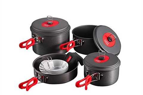 Alocs Camping Cookware Mess kit Gear, Camping Pots and Pans Set Aluminum Lightweight Folding..