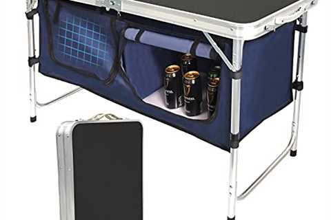 HYMnature Folding Camping Table with Storage Compartment Aluminum Lightweight Camp Kitchen Table..
