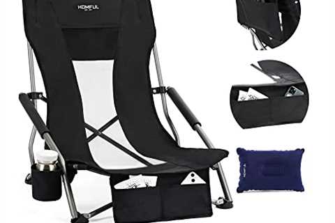 HOMFUL Reclining High Back Low Beach Chair Compact Folding Protable Profile Low Seat for Adults..